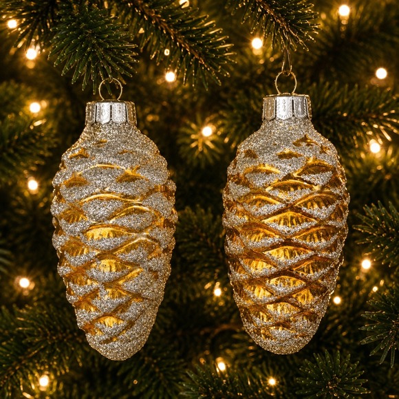 Other - Vintage GDR East Germany Glass Pinecone Christmas Ornaments Gold Silver Set of 2